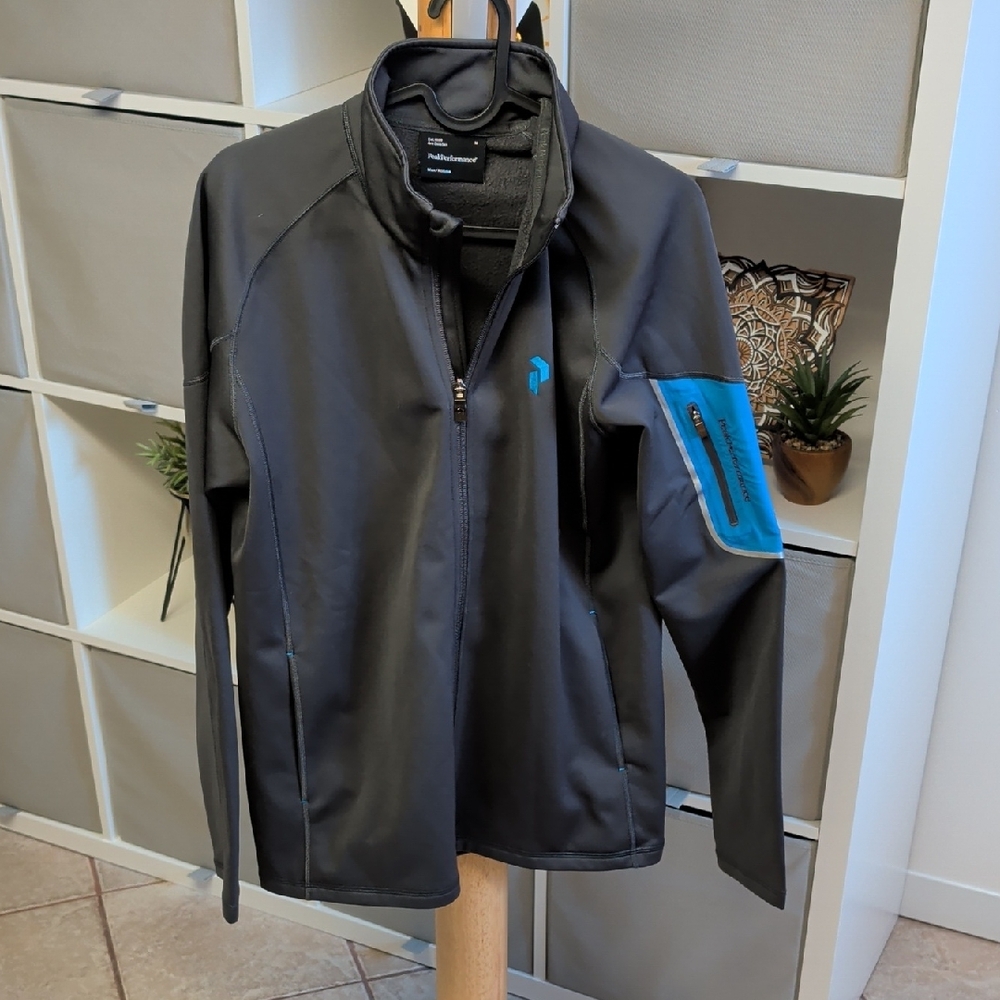 Peak Performance Men's Dark Gray Jacket with Blue Details
